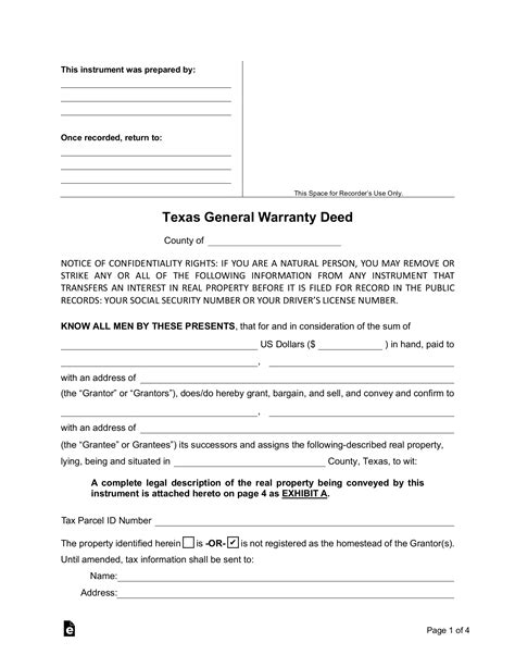 Printable Texas Warranty Deed Form